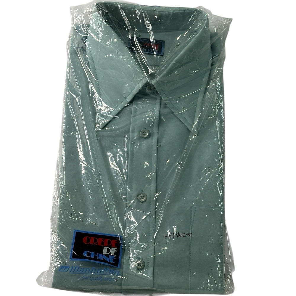 Vintage Men's Shirt Crepe‎ De Chine By Manhattan Size Large Half Sleeve